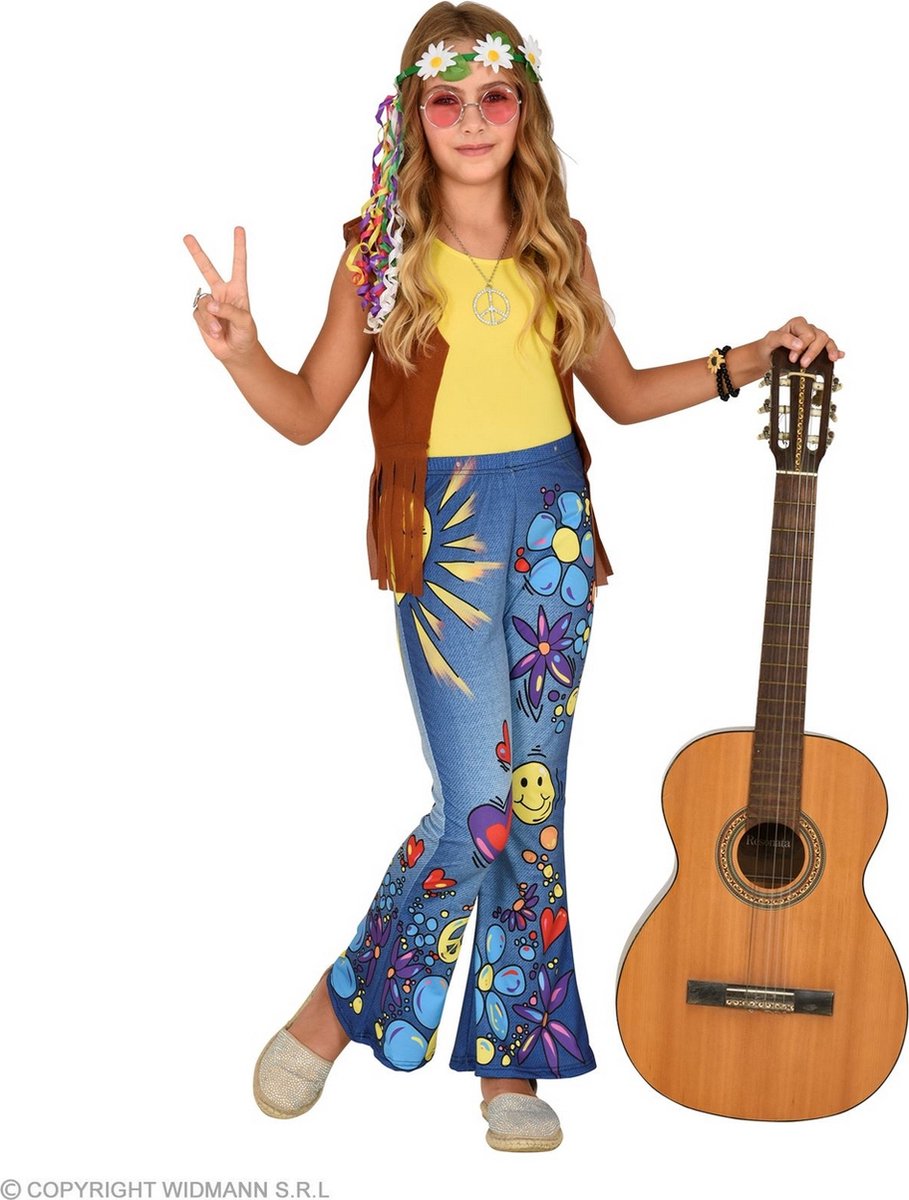 Hippie Kostuum | 70s Legging Hippie Peace To The World Meisje | Maat 140 | Carnaval kostuum | Verkleedkleding